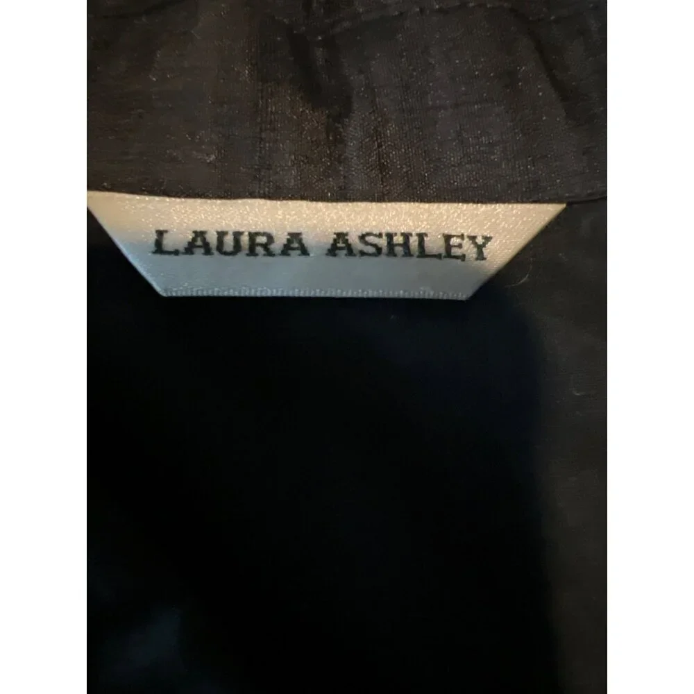 Laura Ashley Floral Embroidered Silk Jacket M Black Multicolor Cottage Core Boho